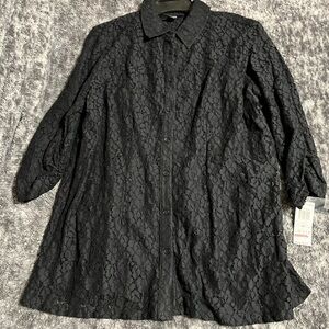 Black Lace Button-Up Shirt